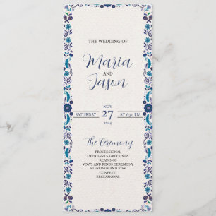 Mexican Navy White Floral Elegant Classic Wedding Programme