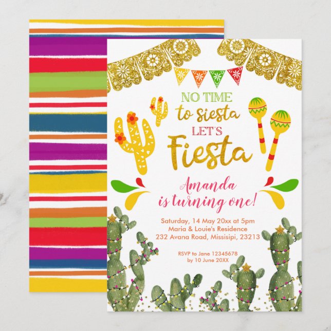 Mexican No Time to Siesta Adult Birthday Invitation (Front/Back)