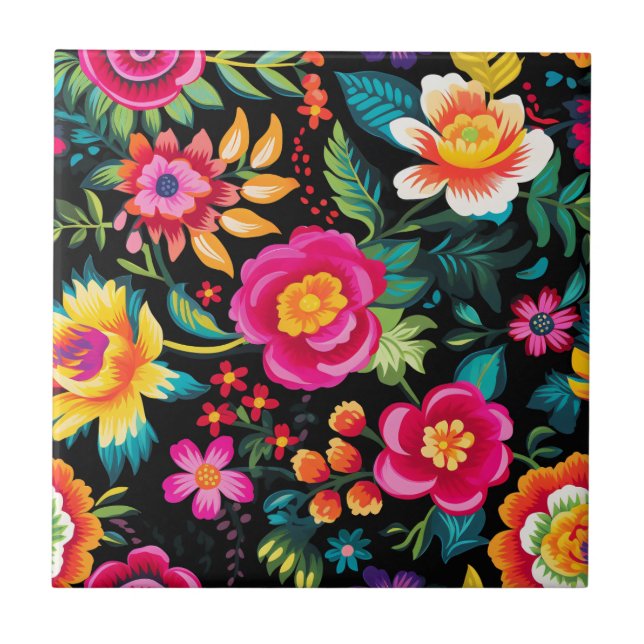 Mexican Noche de Flores Tile (Front)