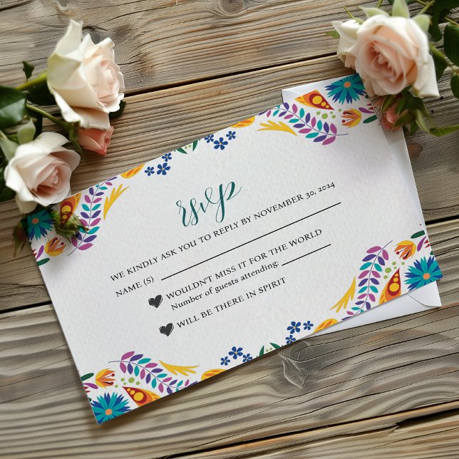 Mexican Nuestra Boda Flowers Botanical Wedding RSVP Card (Mexican Nuestra Boda Flowers Botanical Wedding RSVP Card)