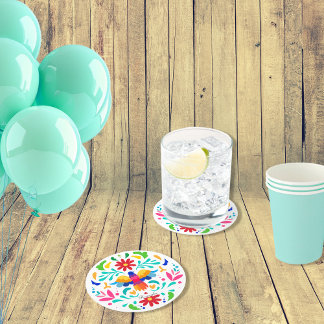 Mexican Otomi Bird Design Round Paper Coaster