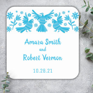 MEXICAN OTOMI, BIRDS, FLOWERS SQUARE STICKER