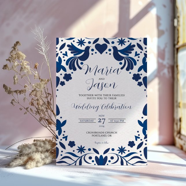 Mexican Otomi Blue Floral Elegant Fiesta Wedding Invitation (Mexican Otomi Blue Floral Elegant Fiesta Wedding Invitation)