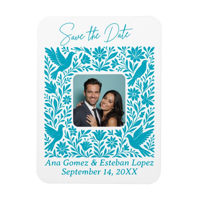Mexican Otomí Floral Border Save the Date Photo Magnet (Vertical)