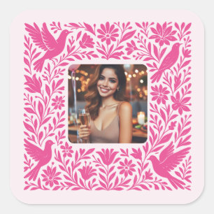 Mexican Otomí Floral Border with Photo Square Sticker