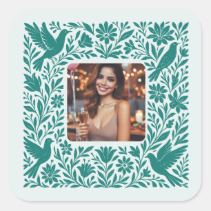 Mexican Otomí Floral Border with Photo Square Sticker