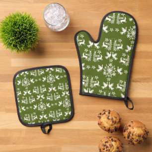 Mexican Otomi Home Decor Oven Mitt & Pot Holder Set