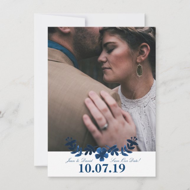 Mexican Otomi Save The Date Card - Navy (Front)