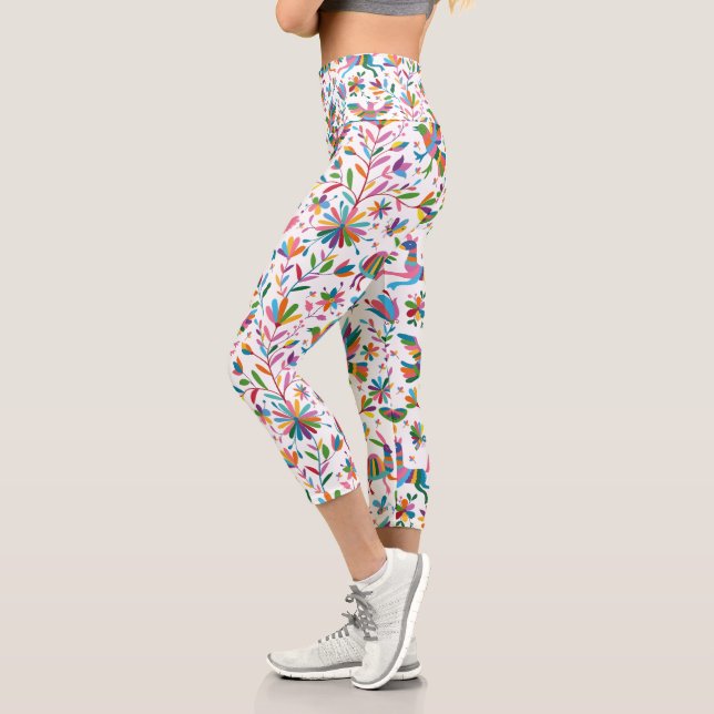  Mexican Otomi Style Bright Pattern Capri Leggings (Left)