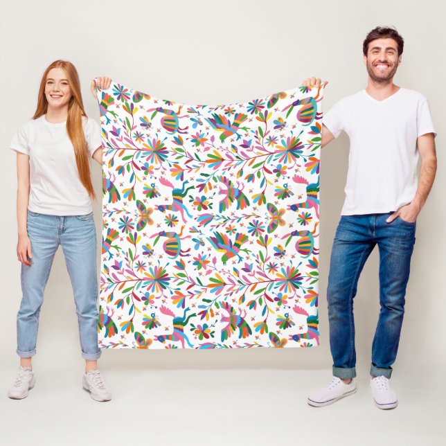  Mexican Otomi Style Bright Pattern Fleece Blanket (In Situ)