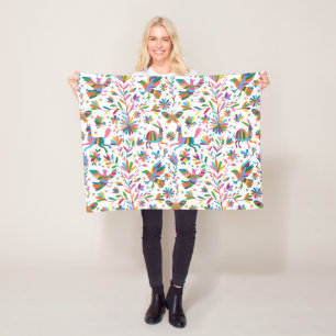 Mexican Otomi Style Bright Pattern Fleece Blanket