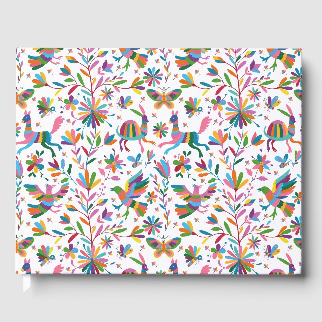  Mexican Otomi Style Bright Pattern Guest Book (Front)