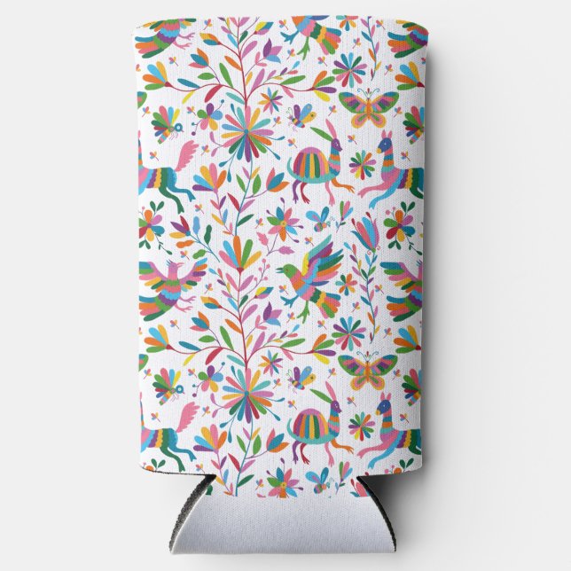  Mexican Otomi Style Bright Pattern Seltzer Can Cooler (Front)