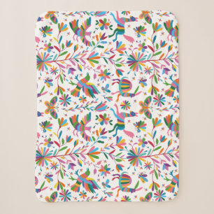 Mexican Otomi Style Bright Pattern Sherpa Blanket