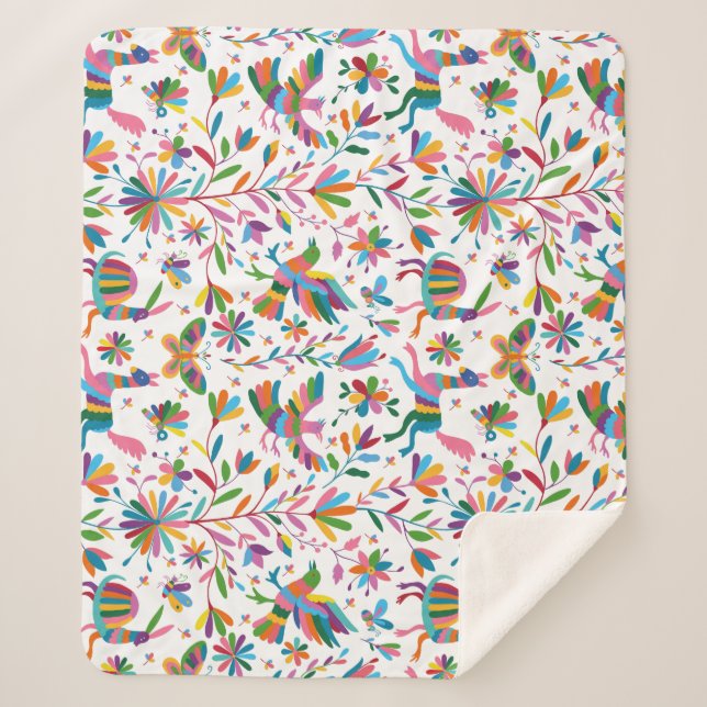  Mexican Otomi Style Bright Pattern Sherpa Blanket (Front)