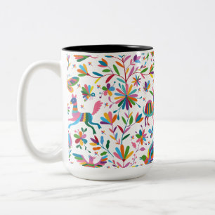 Mexican Otomi Style Bright Pattern Two-Tone Coffee Mug