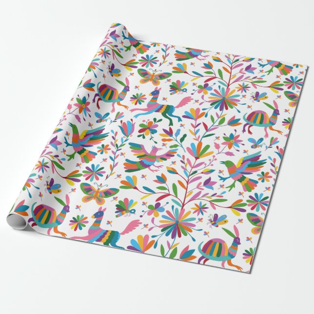  Mexican Otomi Style Bright Pattern Wrapping Paper (Unrolled)