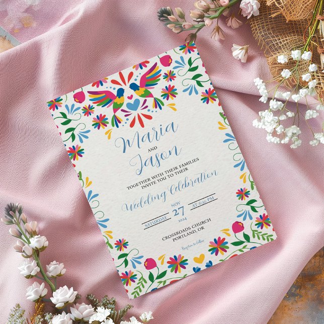 Mexican Otomi Tenangos Colourful Floral Wedding Invitation (Mexican Otomi Tenangos Colorful Floral Wedding Invitation)