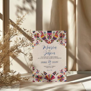 Mexican Otomi Tenangos Folk Art Floral Wedding Invitation