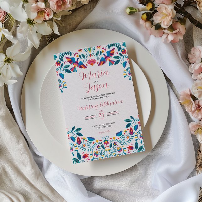 Mexican Otomi Tenangos Romantic Elegant Wedding Invitation (Mexican Otomi Tenangos Romantic Elegant Wedding Invitation)