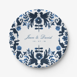 Mexican Otomi Themed Wedding Cake Plates - Navy