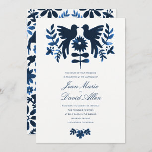 Mexican Otomi Wedding Invitation - Navy
