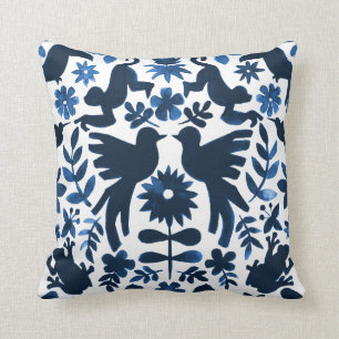 Mexican Otomi Wedding Ring Bearer Pillow - Navy
