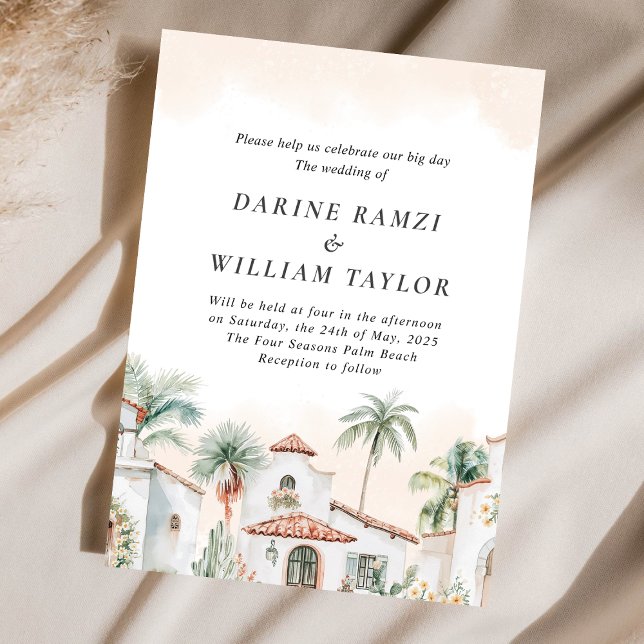 Mexican Palm Tree Destination Spanish Blush Pink  Invitation (Creator Uploaded)
