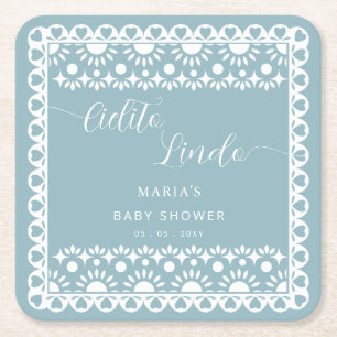 Mexican Papel Picado Cielito Lindo Baby Shower Square Paper Coaster
