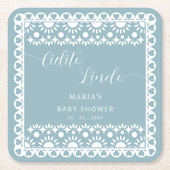 Mexican Papel Picado Cielito Lindo Baby Shower Square Paper Coaster (Front)