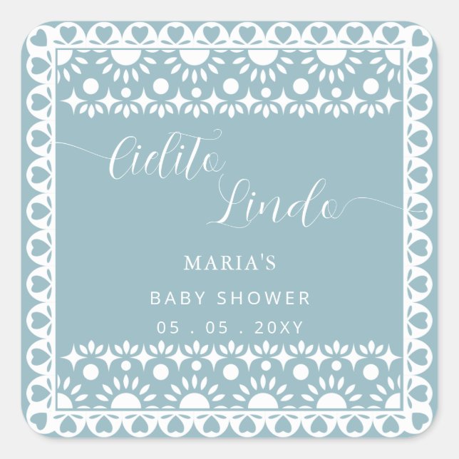 Mexican Papel Picado Cielito Lindo Baby Shower Square Sticker (Front)