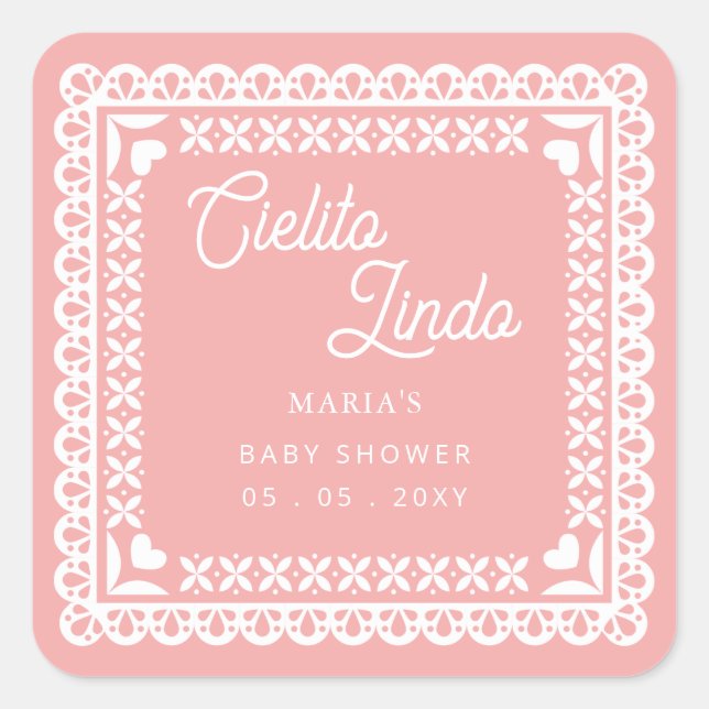 Mexican Papel Picado Cielito Lindo Baby Shower Square Sticker (Front)