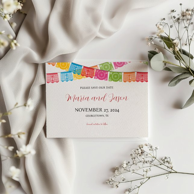 Mexican Papel Picado Elegant Colourful Boda Weddin Save The Date (Mexican Papel Picado Elegant Colorful Boda Wedding Save The Date)