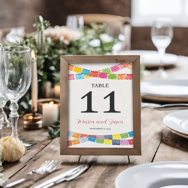 Mexican Papel Picado Elegant Colourful Boda Weddin Table Number (Mexican Papel Picado Elegant Colorful Boda Wedding Table Number)