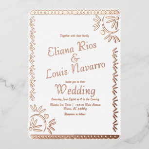 Mexican Papel Picado Gold Wedding Pressed Foil Inv