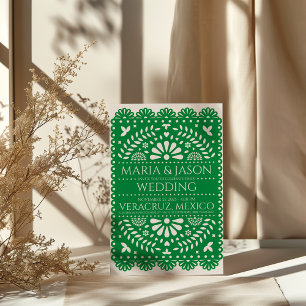Mexican Papel Picado Green Folk Art Boda Wedding Invitation