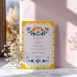 Mexican Papel Picado Yellow Nuestra Boda Wedding Invitation