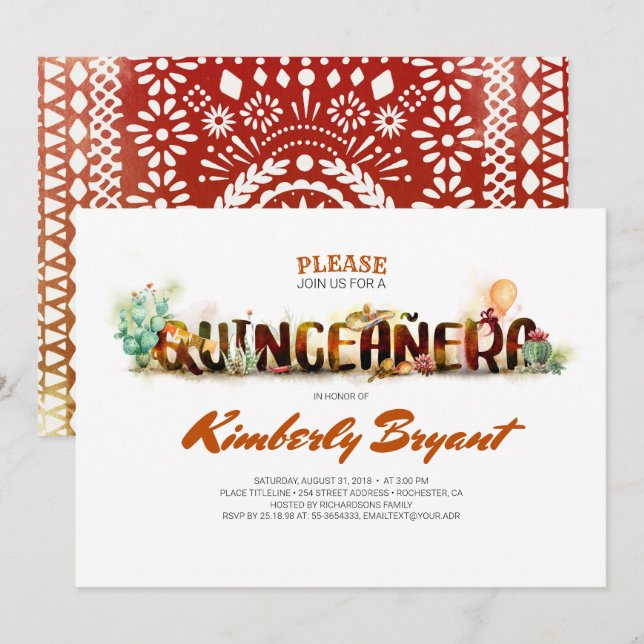 Mexican Party Fiesta - Quinceañera 15th birthday Invitation (Front/Back)