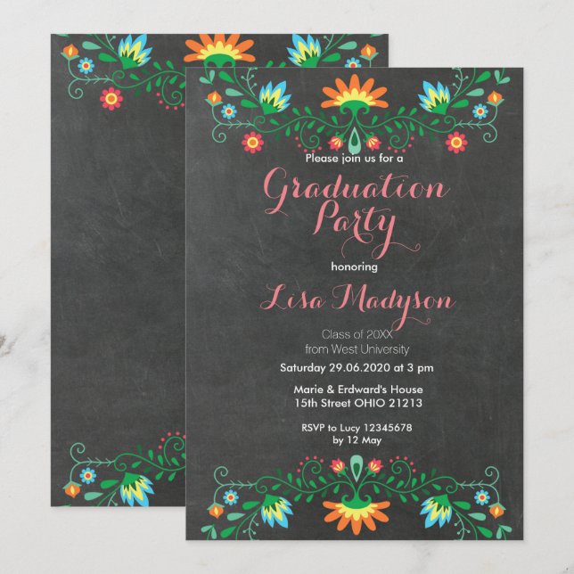 Mexican Party Graduation Invitation Card (Front/Back)
