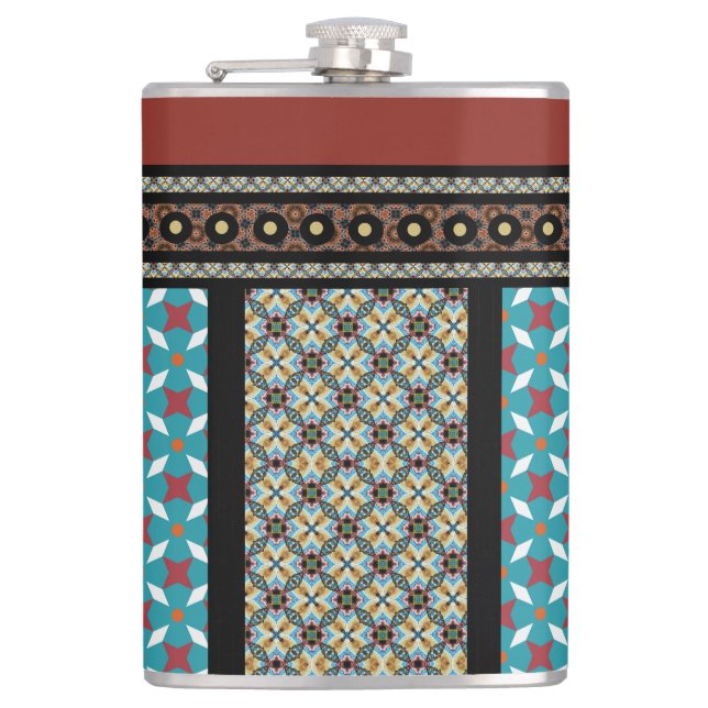 Mexican Patchwork Style 3 Hip Flask (Front)