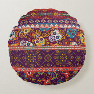 Mexican patchwork: traditional vintage design. round cushion