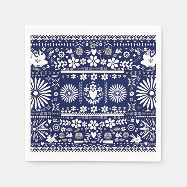 Mexican Picado Blue Navy Paper Wedding Marriage Napkin (Front)