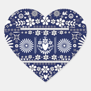 Mexican Picado Blue White Paper Wedding Marriage Heart Sticker