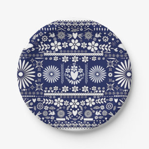 Mexican Picado Blue White Paper Wedding Marriage Plate