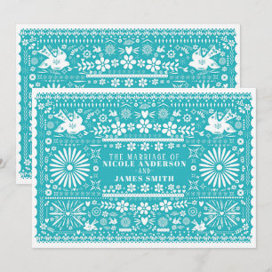 Mexican Picado Cut Turquoise Teal Wedding Marriage Invitation