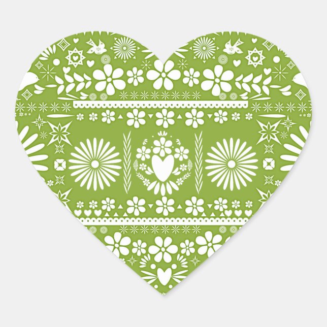 Mexican Picado Lime Avocado Green Wedding Marriage Heart Sticker (Front)