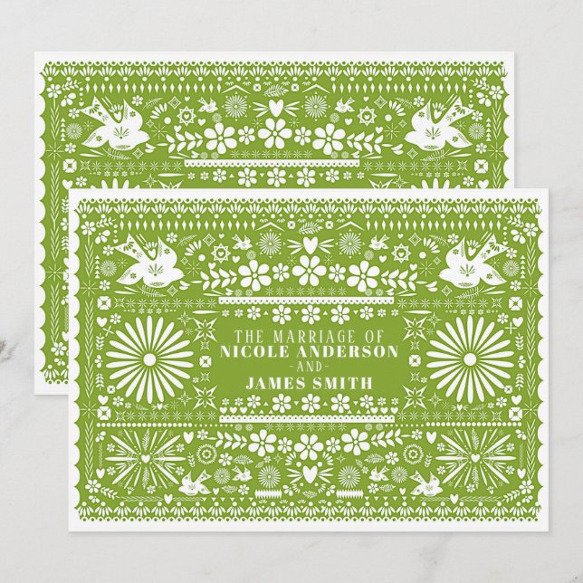 Mexican Picado Lime Avocado Green Wedding Marriage Invitation (Front/Back)