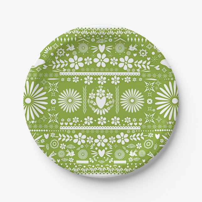 Mexican Picado Lime Avocado Green Wedding Marriage Paper Plate (Front)
