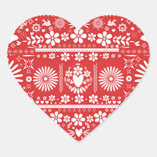 Mexican Picado Red & White Paper Wedding Marriage Heart Sticker