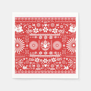 Mexican Picado Red & White Paper Wedding Marriage Napkin